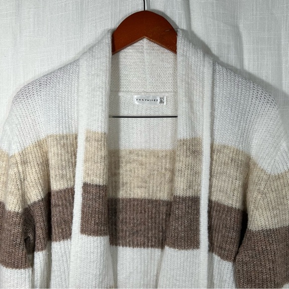 Retrelogy Soft Striped Tan & Cream Knit Long Cardigan Size M - Picture 2 of 6